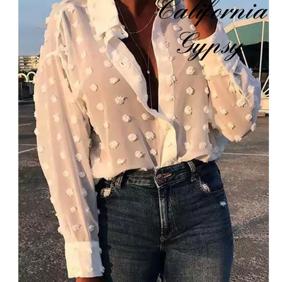 Chenille Polka Dot Boho Chic Blouse - Picture 3 of 16